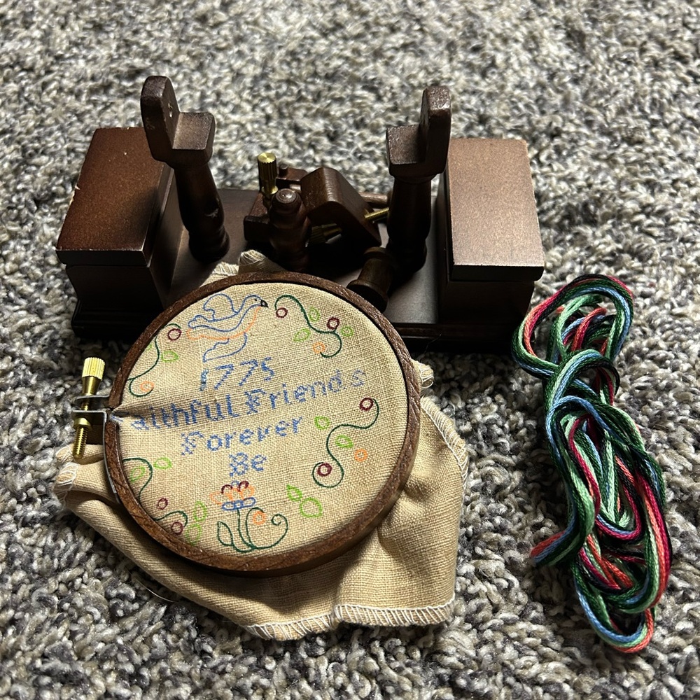 Vintage Wooden Embroidery Stand with Hand-Stitched Hoop - Felicity American Girl